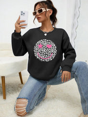 Leopard Happy Face Womens Sweatshirt Print Streetwear