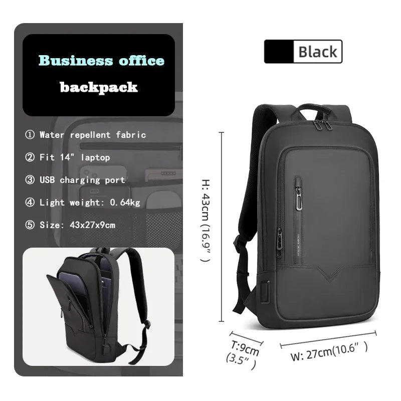 Slim Waterproof Business Backpack 15.6" with USB Charging Port