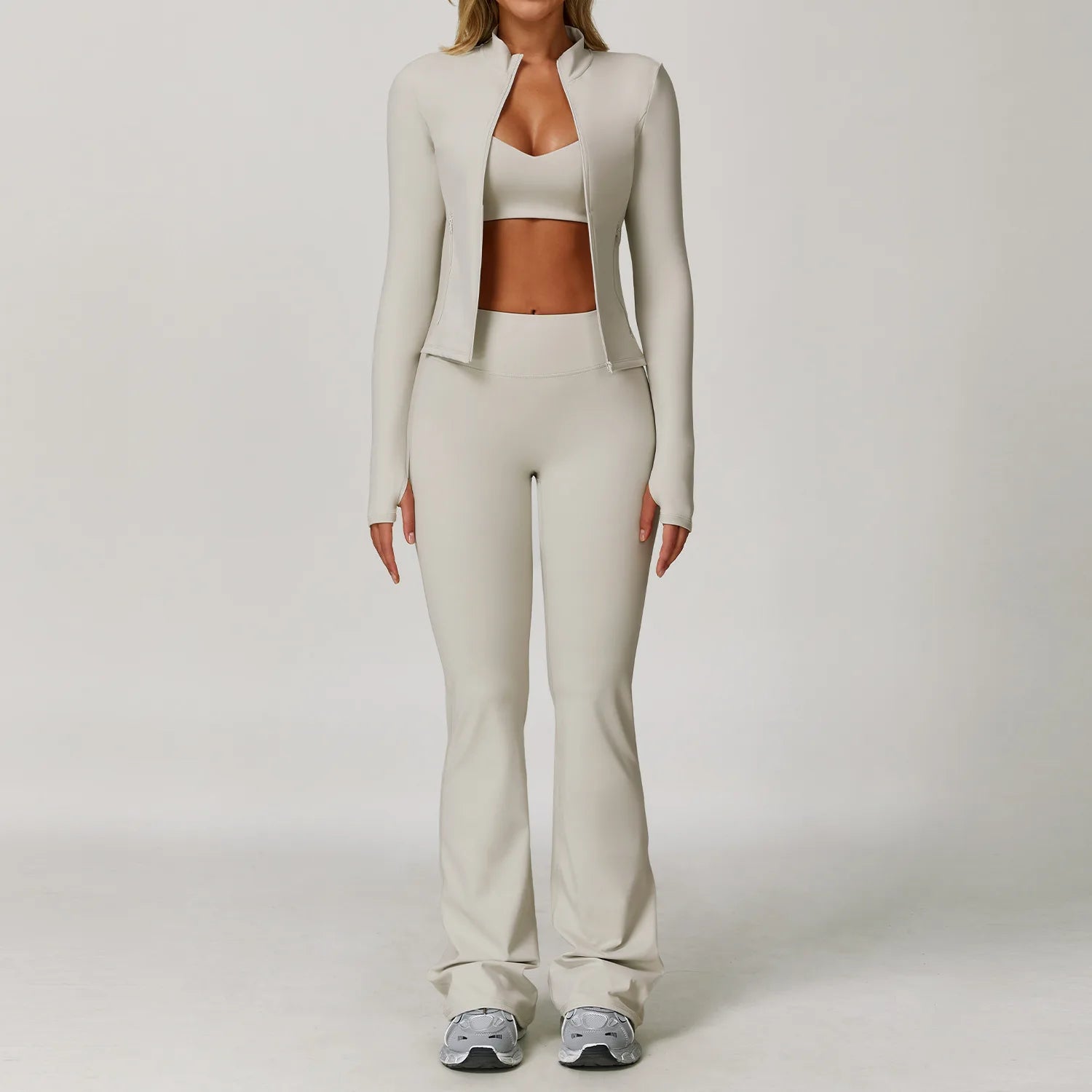 Women's 2/3-Piece Long Sleeve Yoga Suit | Sports Bra Running Workout Gym Tracksuit Athletic Wear