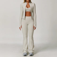 Women's 2/3-Piece Long Sleeve Yoga Suit | Sports Bra Running Workout Gym Tracksuit Athletic Wear