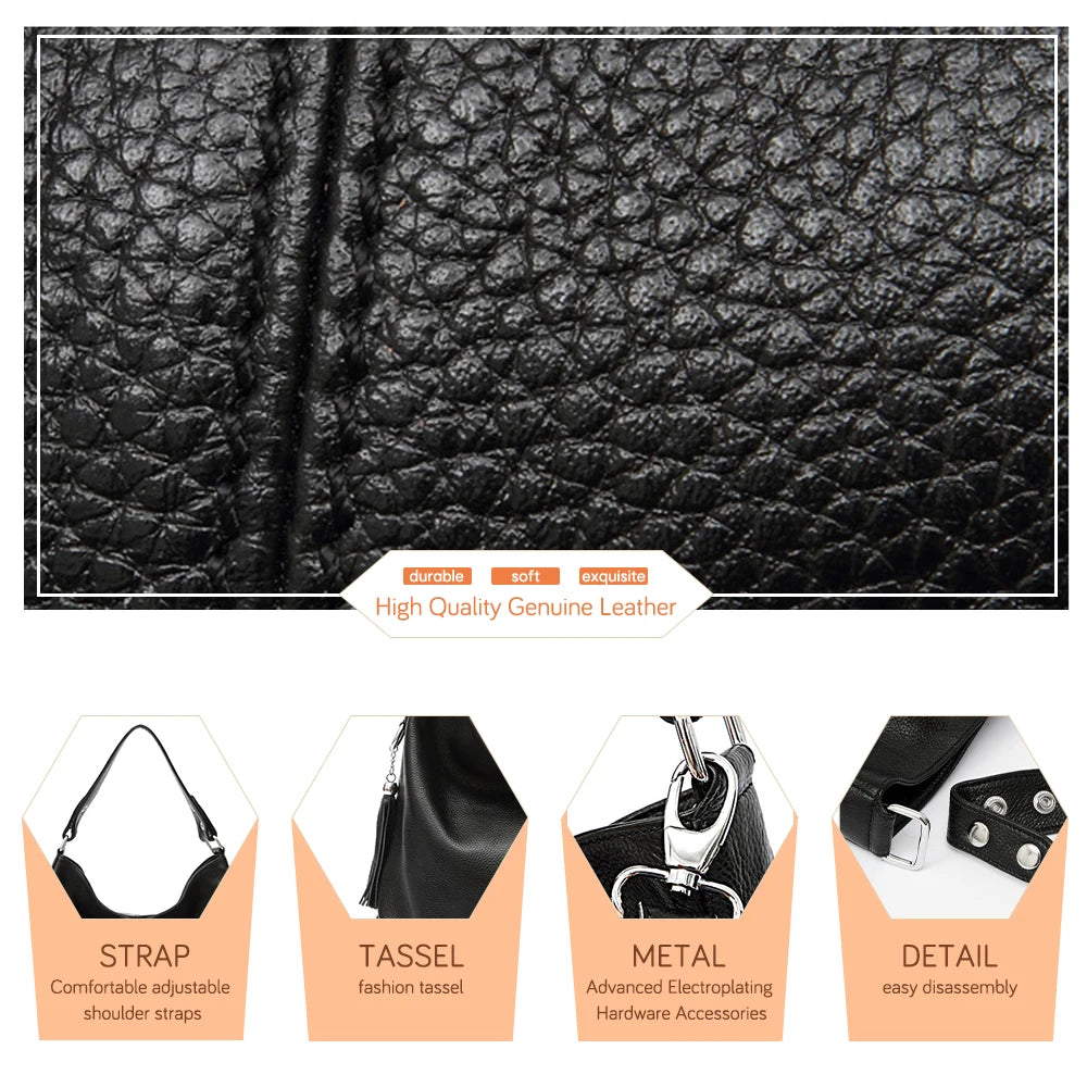 Soft Genuine Leather Tassel Hobo Bag – Elegant Women's Shoulder & Messenger Purse Satchel