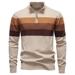 Men’s Patchwork Cotton Pullover | 2026 Winter Fashion Mock-Neck Sweater