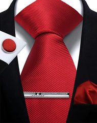 Luxury Men’s Tie Set Solid Colour Slim Necktie Hanky Cufflinks & Clip - Others In Fashion