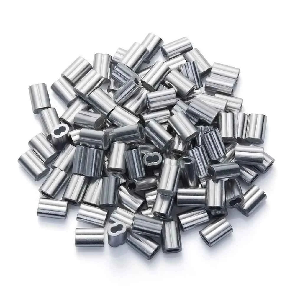 Aluminium Double Hole Cable Crimp Sleeves | Figure-8 Oval Clamps for 1–6mm Steel Wire Rope 20–100pcs