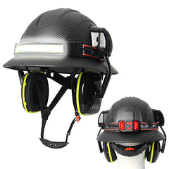 Full brim construction safety helmet with earmuffs and head lamp – image 7