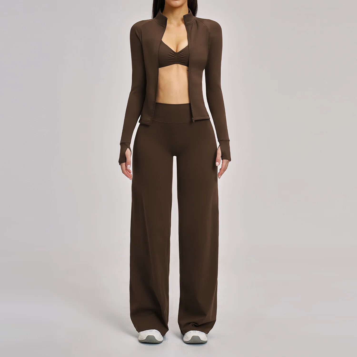 Women's 2/3-Piece Long Sleeve Workout Set | Gym Tracksuit Leggings Sports Bra Athletic Activewear