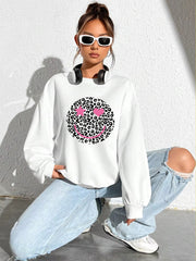Leopard Happy Face Womens Sweatshirt Print Streetwear