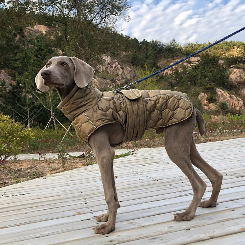 Quilted Winter Dog Jacket for Large Dogs – Windproof Reflective Water-Repellent Adjustable Coat
