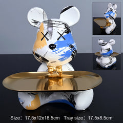 Colorful Bear Resin Figurine with Tray by Snagg A Sculpture