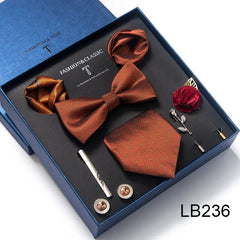 Complete Silk Tie Set for Men — Bow Tie, Necktie, Pocket Square & Accessories