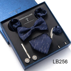 Complete Silk Tie Set for Men — Bow Tie, Necktie, Pocket Square & Accessories