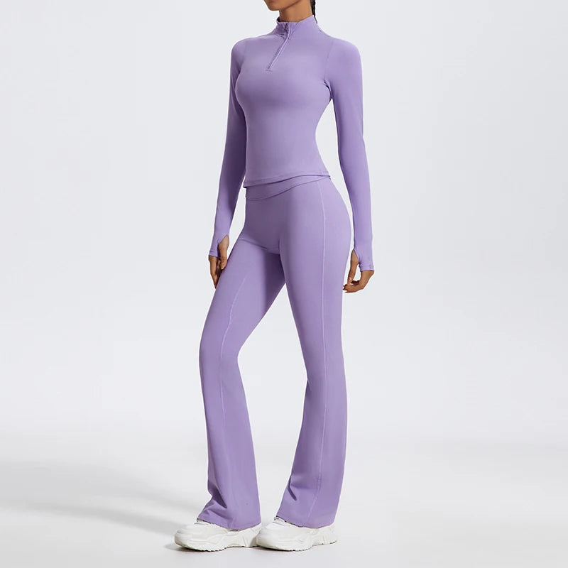 Women's Long Sleeve Workout Suit | Quick-Dry Gym Bra & Short Tracksuit Running Yoga Clothes Set
