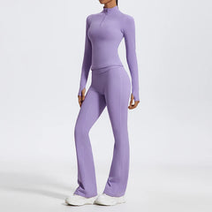 Women's Long Sleeve Workout Suit | Quick-Dry Gym Bra & Short Tracksuit Running Yoga Clothes Set