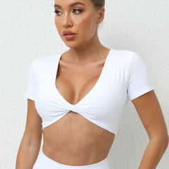Women's Crop Top Workout Shirt | Short Sleeve Push-Up Yoga Gym Fitness Sportswear Running Top