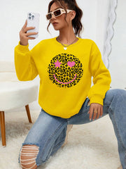 Leopard Happy Face Womens Sweatshirt Print Streetwear