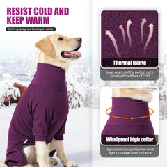 High-Collar Fleece Dog Jumpsuit – Windproof 4-Leg Winter Overalls for Large Dogs