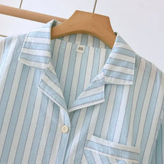Women's Striped Cotton Pajama Set | Long Sleeve Long Pants 100% Cotton Thin Spring Summer Sleepwear