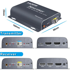 HDMI Fiber Optic USB KVM Extender 20KM – Video Transmitter & Receiver over LC Fiber for Keyboard, Mouse & PC