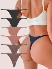 Seamless Thong Panties 6-Pack | Invisible Thin Strap Low Waist High Stretch Women's Underwear