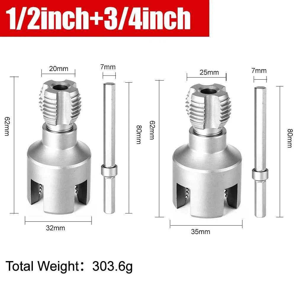 Professional Hex Shank Pipe Threading Tool | Internal & External Die Set for 1/2", 3/4" & 1" Pipes