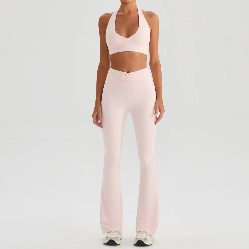 Women's Sports Bra & Flared Trousers Yoga Set | Gym Fitness Tracksuit Workout Sportswear Athletic