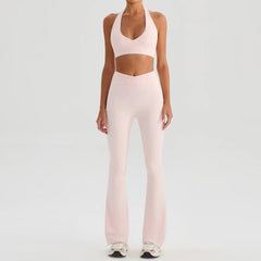 Women's Sports Bra & Flared Trousers Yoga Set | Gym Fitness Tracksuit Workout Sportswear Athletic