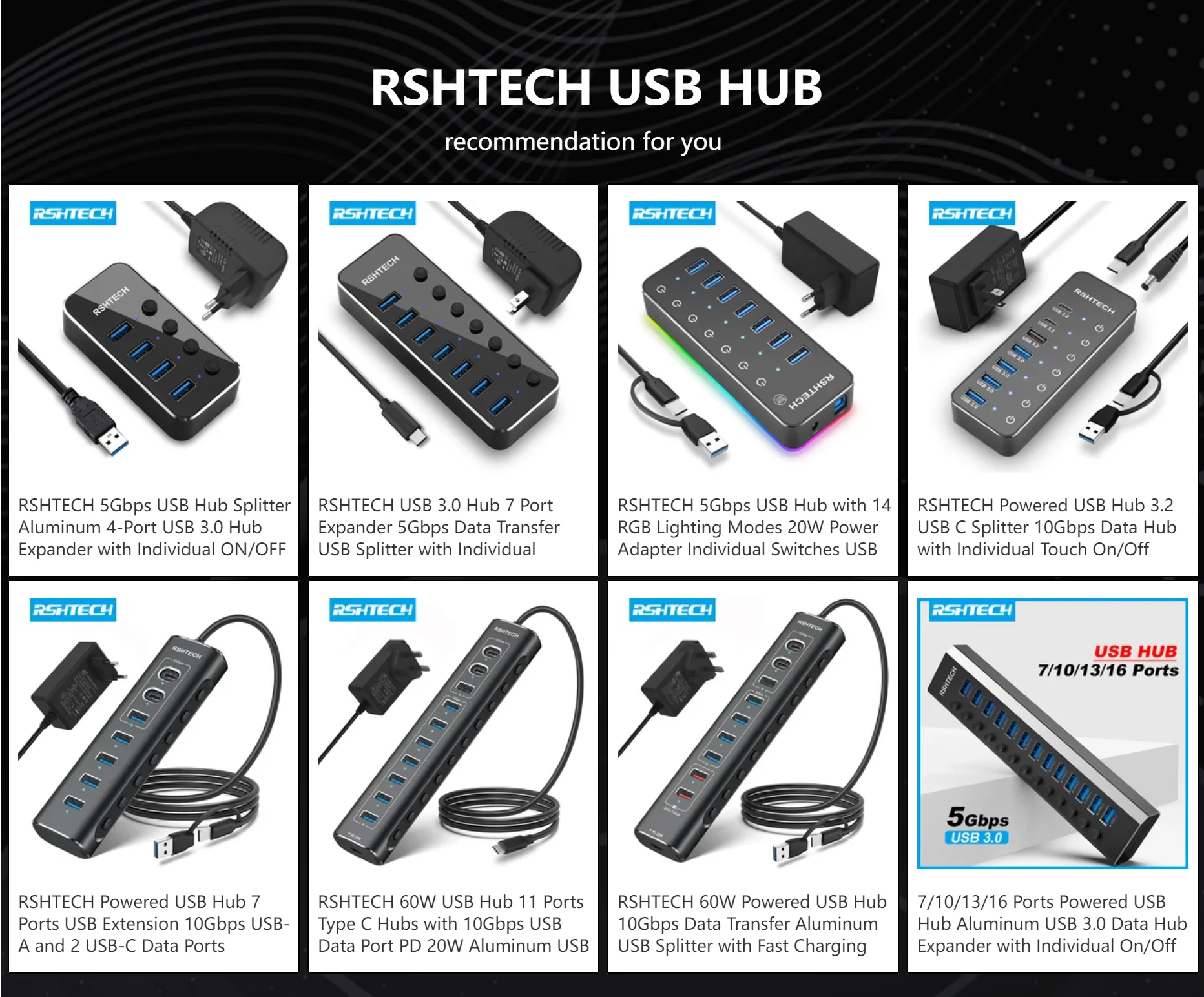 USB Extension with Individual Touch On/Off Switches by Snagg A Charging Station