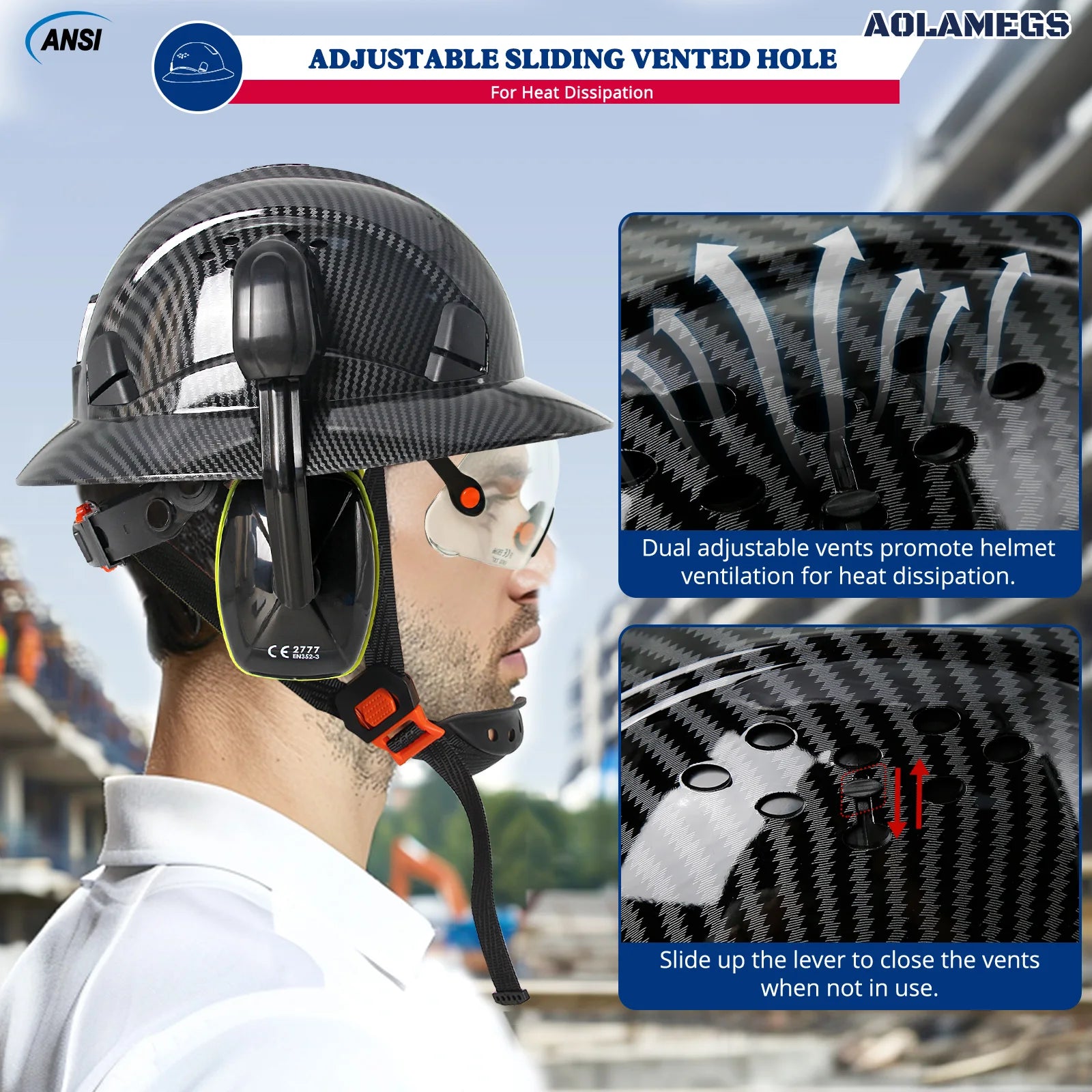 Full Brim Safety Helmet with Built In Goggles Earmuffs by Snagg A Safety Helmet