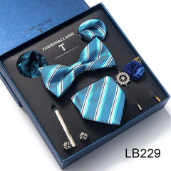 Complete Silk Tie Set for Men — Bow Tie, Necktie, Pocket Square & Accessories