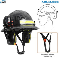 Full brim construction safety helmet with earmuffs and head lamp – image 4