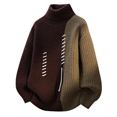Unisex Vintage Splicing Turtleneck | Autumn/Winter Thermal Knit Pullover