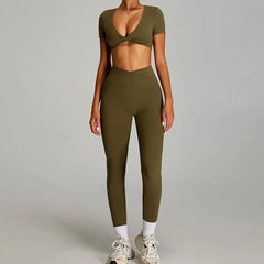 Women's 2-Piece Short Sleeve Yoga Suit | Quick-Dry Gym Tracksuit Running Workout Sports Set