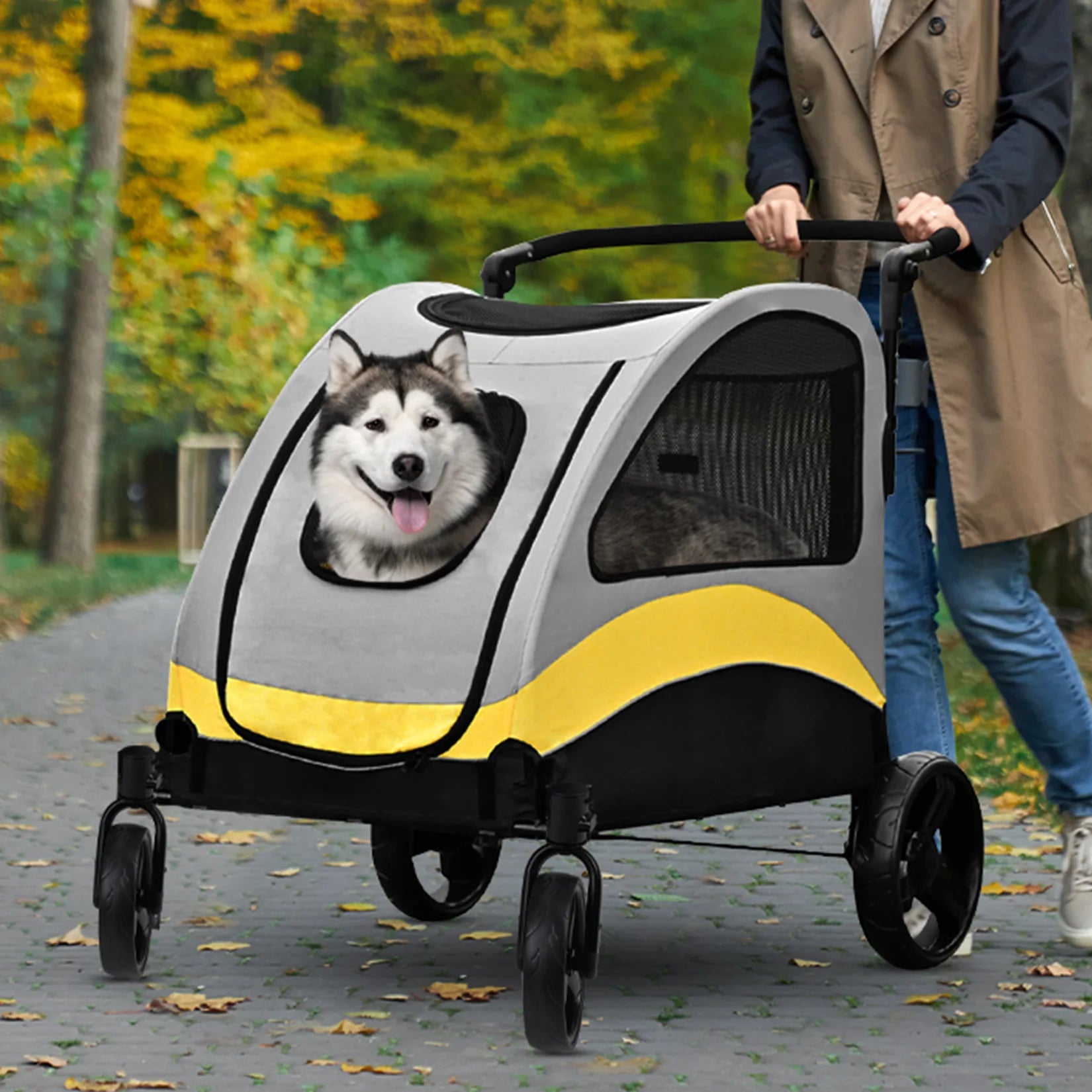 Premium 4-Wheel Foldable Dog Pram with Breathable Mesh by Snagg A Pet Stroller