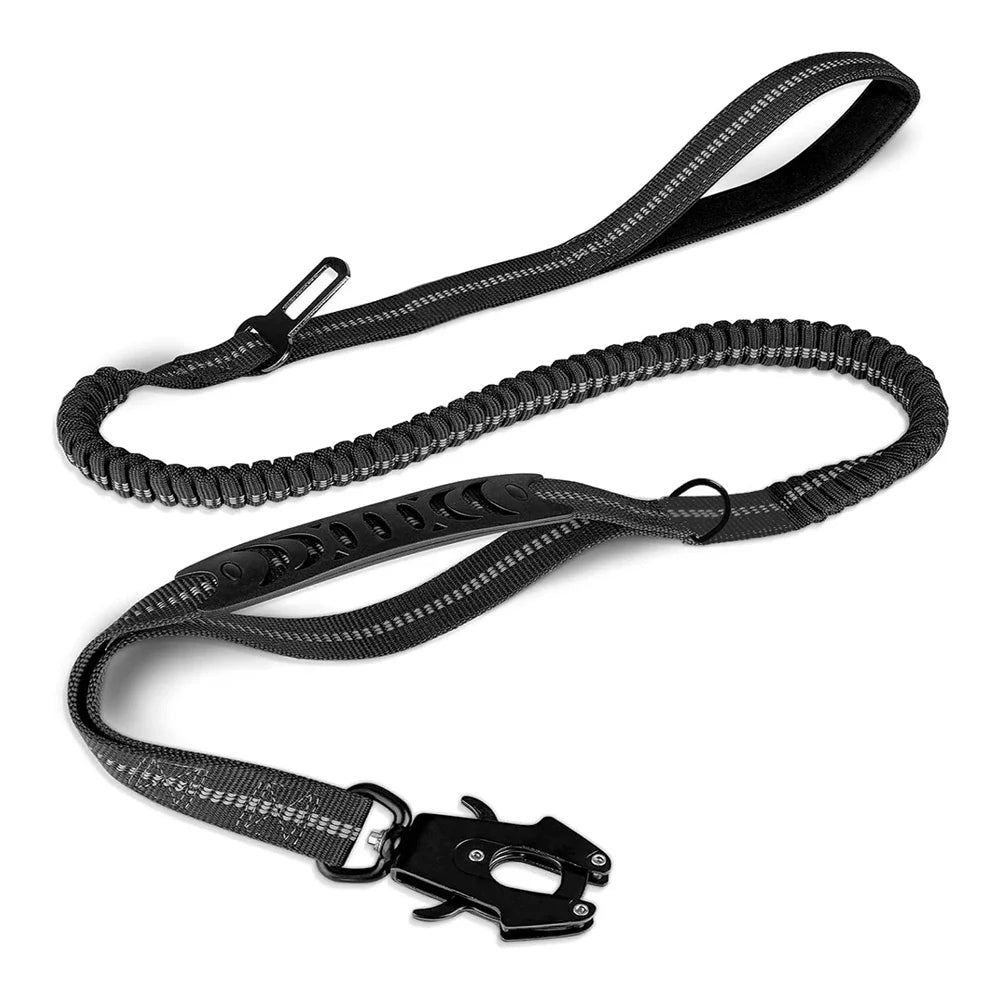 Bungee Dog Leash with Car Seatbelt – Heavy-Duty Reflective No-Pull Tactical Lead for Large Dogs