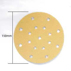 Gold 6-Inch 17-Hole Sanding Discs 150mm | Dry Flocking Round Sandpaper 80–500 Grit for Car Putty Wood