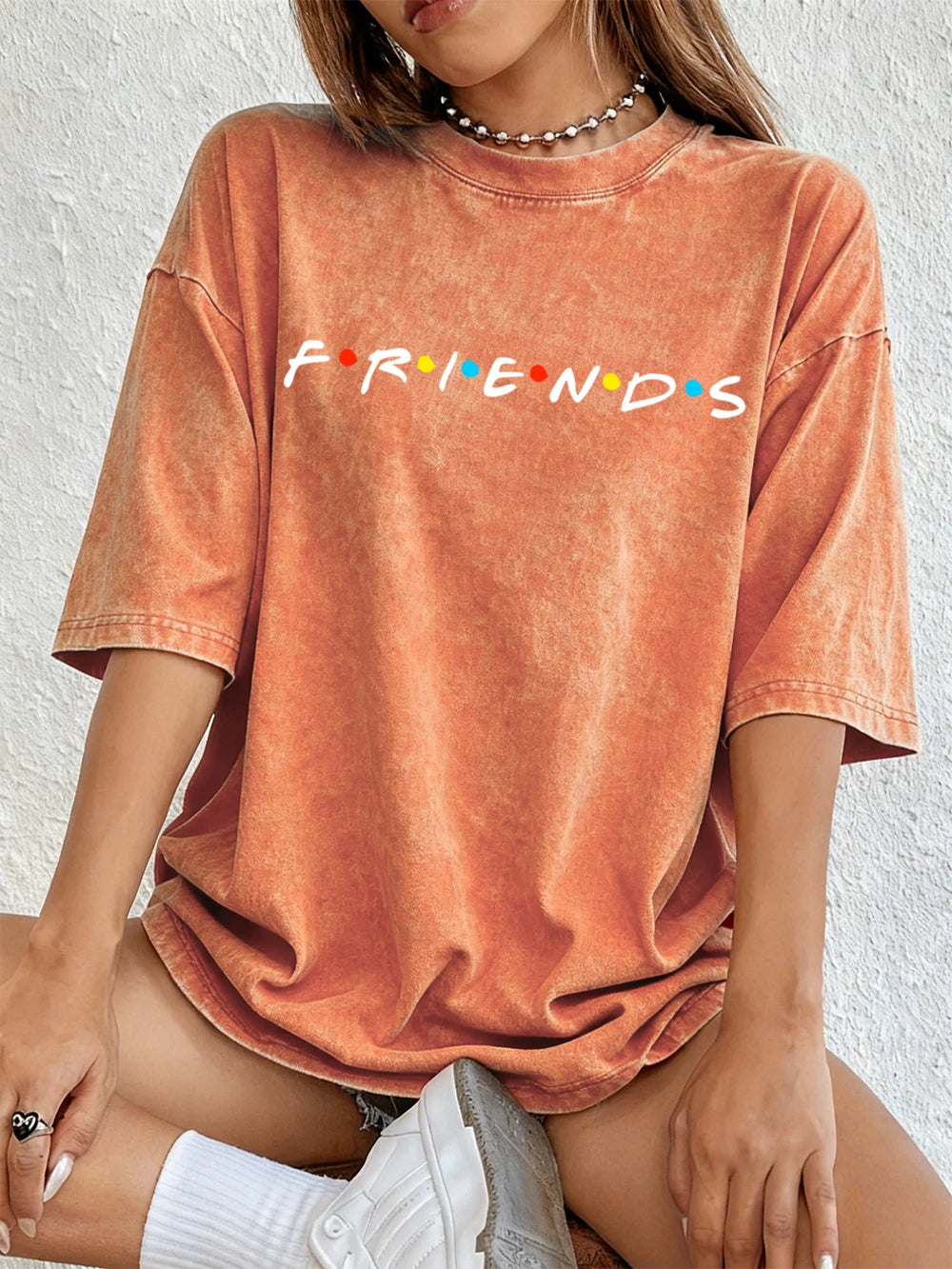 Women's TV Show Inspired Washed T-Shirt | Cotton Oversize Soft Summer Street O-Neck Casual Top