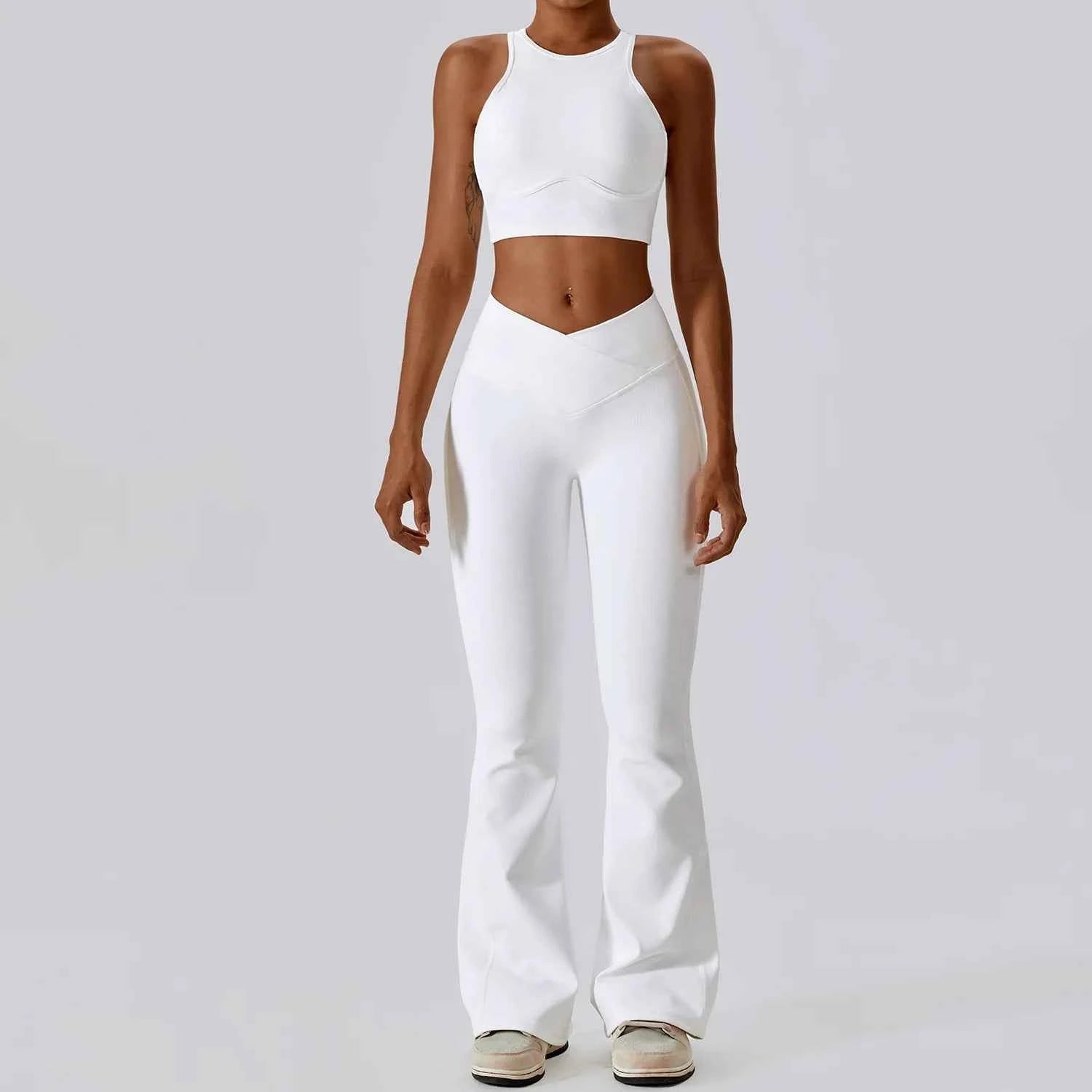 Women's 2-Piece Ribbed Seamless Yoga Set | Sports Bra & Gym Leggings Fitness Tracksuit Activewear