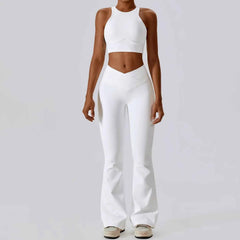 Women's 2-Piece Ribbed Seamless Yoga Set | Sports Bra & Gym Leggings Fitness Tracksuit Activewear