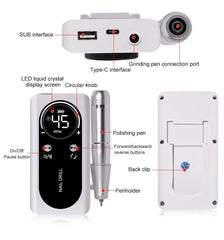 Professional 45,000 RPM Brushless Electric Nail Drill – High Torque Rechargeable Manicure & Pedicure Station