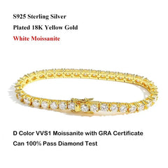 D Color VVS1 Full Moissanite Tennis Bracelet — 925 Sterling Silver, 18K Gold Plated