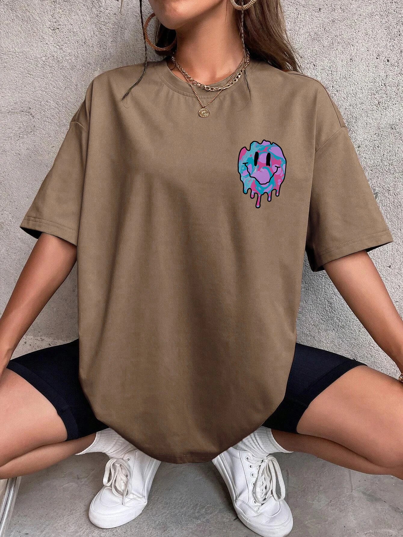 Women's Smile Face Print T-Shirt | Street Casual All-Match Soft Hip Hop Breathable Fashion Tee