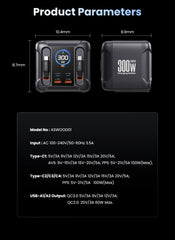300W GaN USB Charging Station | LED Display + Retractable 100W & 65W USB-C PD3.0 PPS Fast Charger