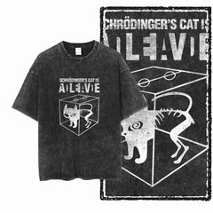 Acid Washed Cat Graphic Unisex T-Shirt | Cotton Streetwear Big Size Vintage Tee