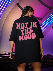 Women's "Not In The Mood" Pink Letter Print T-Shirt | Cotton Oversized O-Neck Breathable Summer Casual