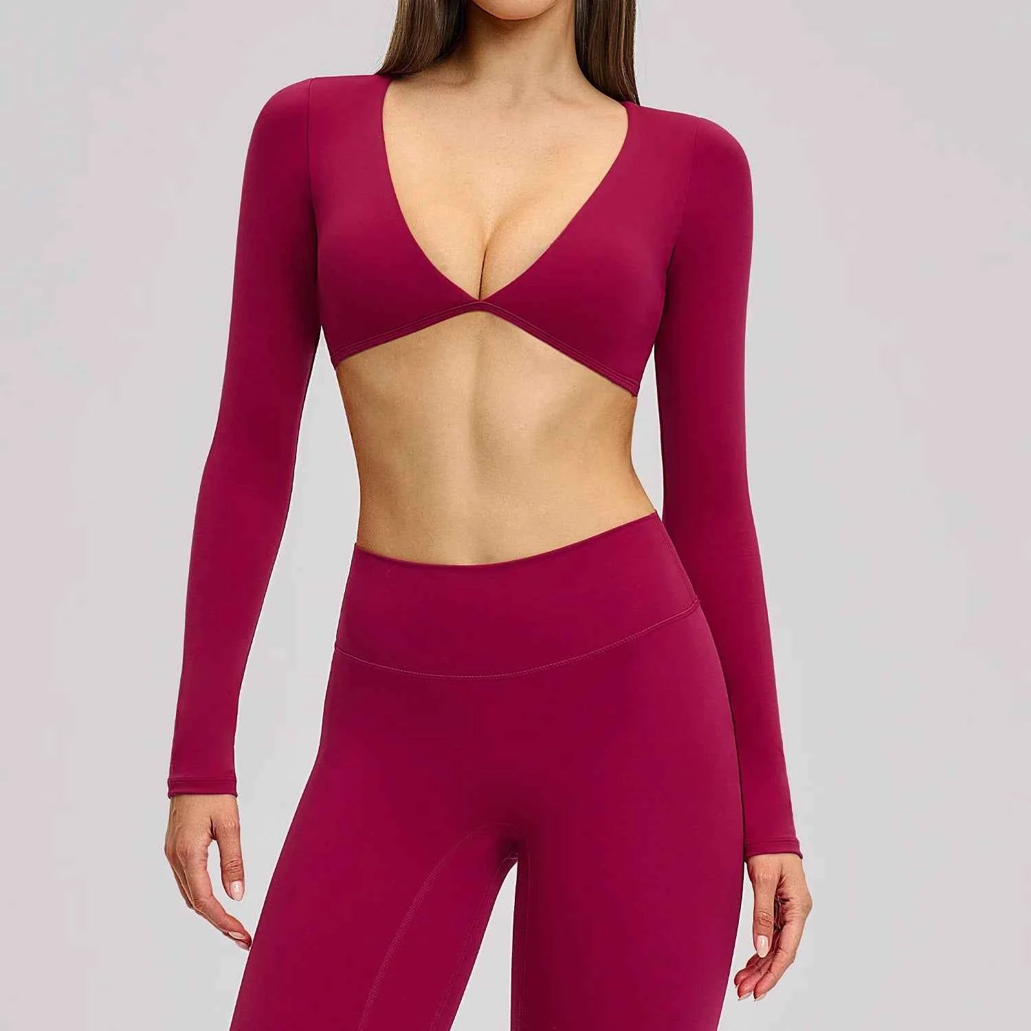 Women's Long Sleeve Crop Sports Top | Exposed Navel Quick-Dry Gym Yoga Running Fitness Wear