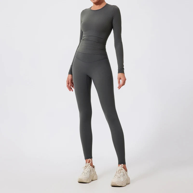 Women's 2-Piece Ultra-Soft Long Sleeve Gym Set | Sports Bra Yoga Running Workout Suit Activewear