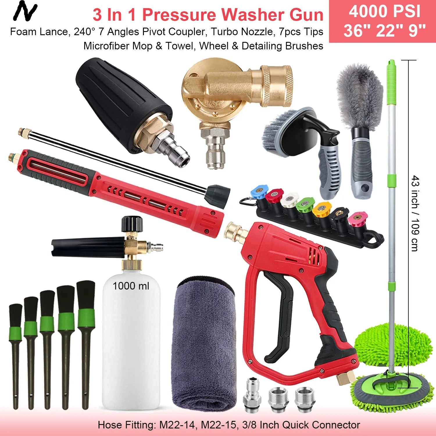 4000 PSI Spray Gun with Nozzles & Foam Lance Kit by Snagg A Foam Cannon