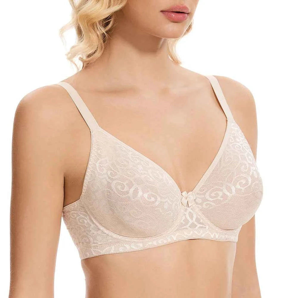 Plus Size Push Up Bra | Floral Lace Mesh Underwire Full Coverage Ultra-Thin