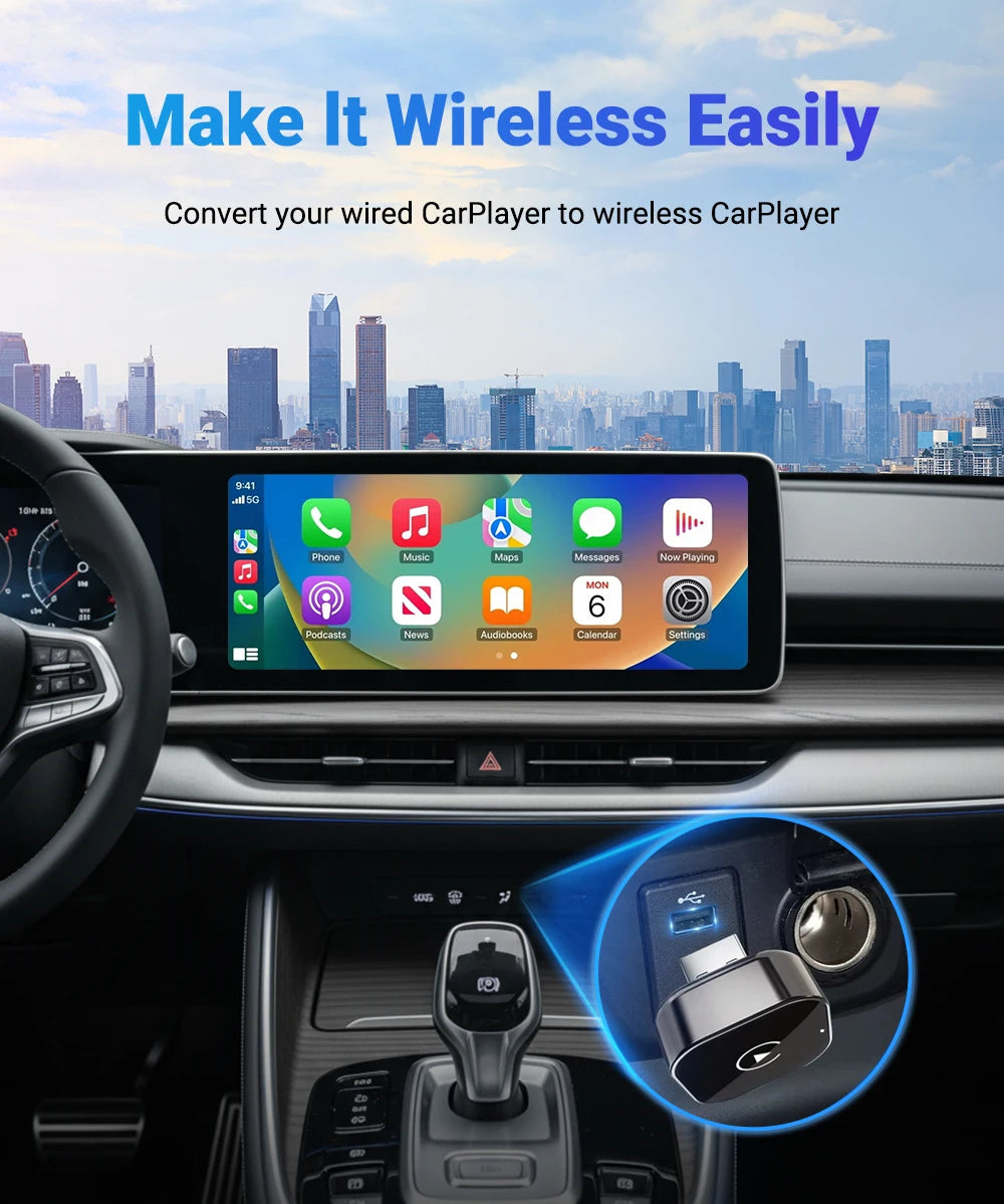 2 in 1 Wired to Wireless CarPlay & Android Auto Adapter – Smart Car Accessory - black