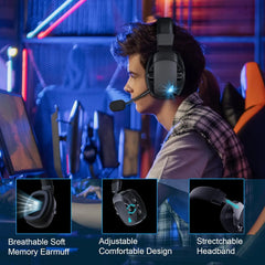 Wireless Gaming Headset with Detachable Noise Cancelling Microphone,2.4G Bluetooth-USB-3.5mm Wired Jack 3 Modes for Multi-device by SnaggIt
